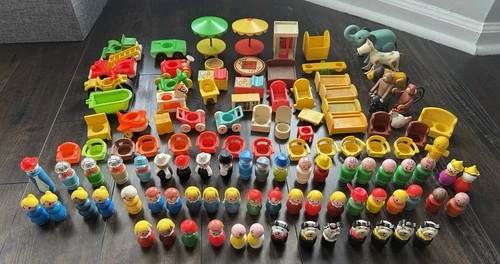 Vintage Fisher Price Little People Assorted Lot Figures Vehicles Furniture