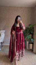 Beautiful Maroon Silk Gown Bottom With Dupatta For Traditional Wear