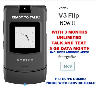 INCLUDES 3 MONTHS V3 FLIP PHONE       UNLIMITED TT    3GB DATA per month!!