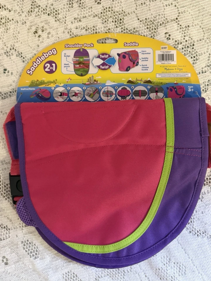 Alforja Trunki 2 en 1 cómoda silla de montar paquete de hombro rosa púrpura verde NUEVO Foto 3 de 4