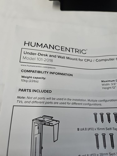 humancentric Under Desk PC Mount The 10 kg Black Or Silver (Black) - Photo 3/4