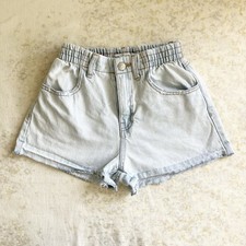 Zara Girls 10 High Rise Jean Shorts Light Wash Blue Raw Edge Denim High Waisted