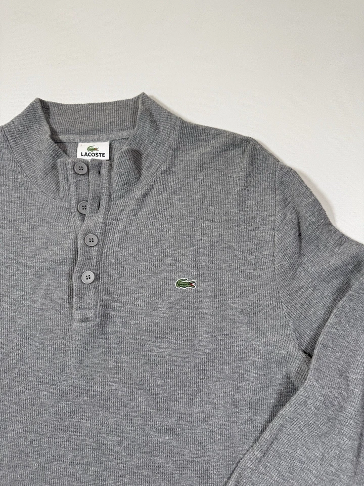 Suéter Lacoste Para Hombres 2XL Talla 7 Gris Henley Manga Larga Tejido Waffle Pullover Foto 3 de 4