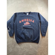 Vtg Sweatshirt L Fit M America United We Stand Patriotic USA Flag Alstyle Read