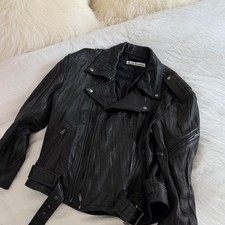 Acne Studios Black Crinkled Leather Biker Jac...