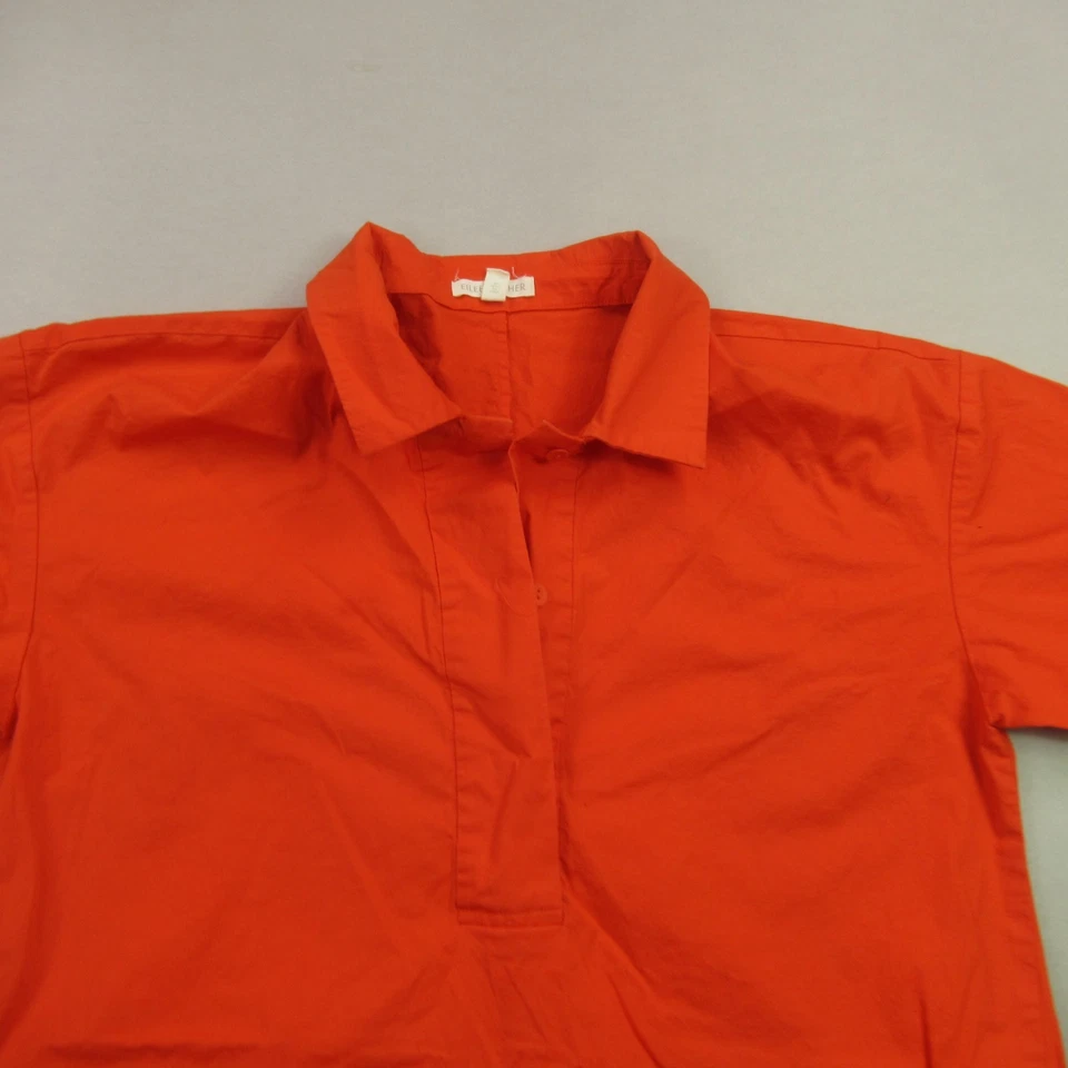 Camisa de vestir Eileen Fisher para mujer pequeña manga corta 1/4 botón cuello delantero Foto 3 de 4