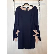 NWT Nicole Miller Mini Sheath Dress Navy Blue & Pink Bell Sleeve Career Size 8