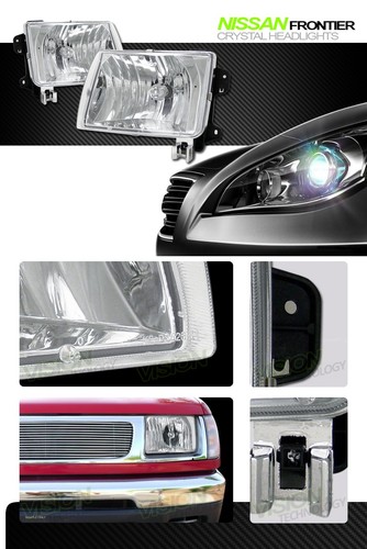 For 98-00 Nissan Frontier/Xterra JDM Chrome Clear Headlights Headlamps Lamps KS - Picture 2 of 2