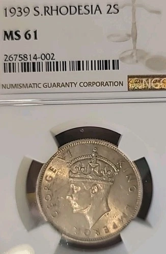 South Rhodesia 1939 2 Shillings Ext Rare KeyDate NGC 61 PQ Full Luster/Sharp LV