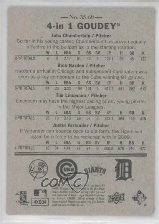 2009 Goudey 4-in-1 Green Joba Chamberlain Rich Harden Justin Verlander #35-60 - Image 2 of 2
