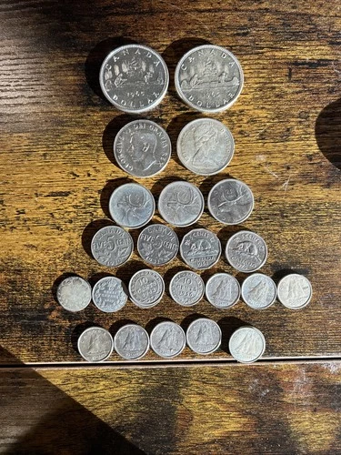 Canadian Silver Coins, 25 Coins, 80% $1, 50c, 25c, 10c, & 5c   4.85oz  1928-1968