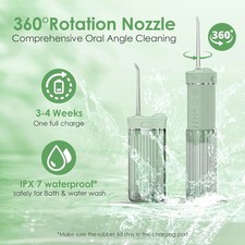 Portable Oral Irrigator Travel Water Flosser 4 Nozzles IPX7 Green