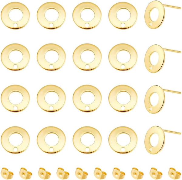 Unicraftale 50 StüCk 18K Vergoldete Ohrstecker Edelstahl Ohrstecker Mit Ohrmutte-image
