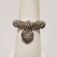 Judith Ripka Sterling Silver Diamonique Dangle Heart Band Ring Size 6
