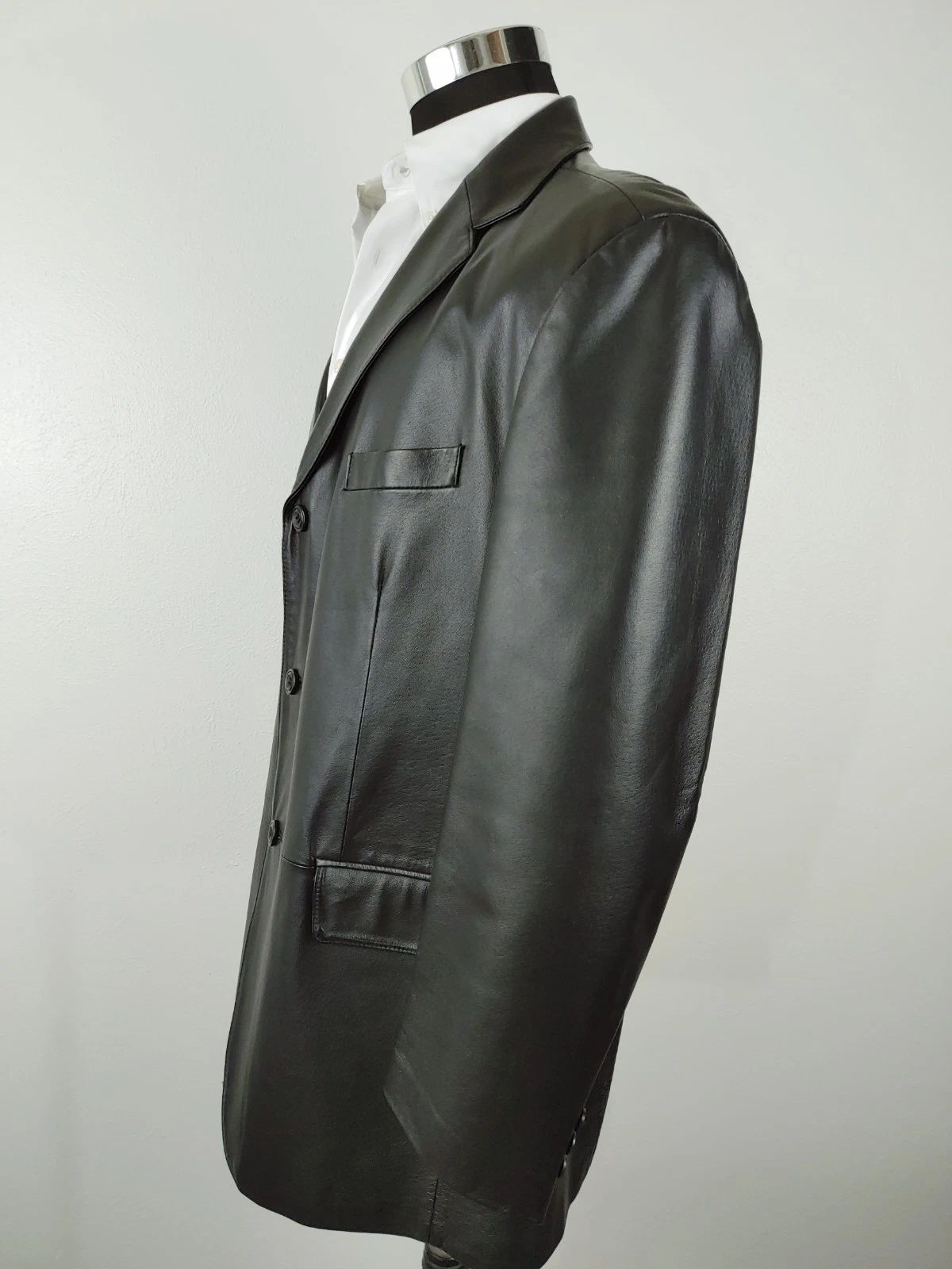 Stafford Leather Blazer Men's Large Black Genuine 3-Button Sport Coat Jacket 44R - product detail image 2