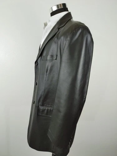 Stafford Leather Blazer Men's Large Black Genuine 3-Button Sport Coat Jacket 44R image 2