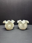 Vintage Fenton Hobnail Milk Glass 3" Double Crimped Ruffled Vase Set Of 2