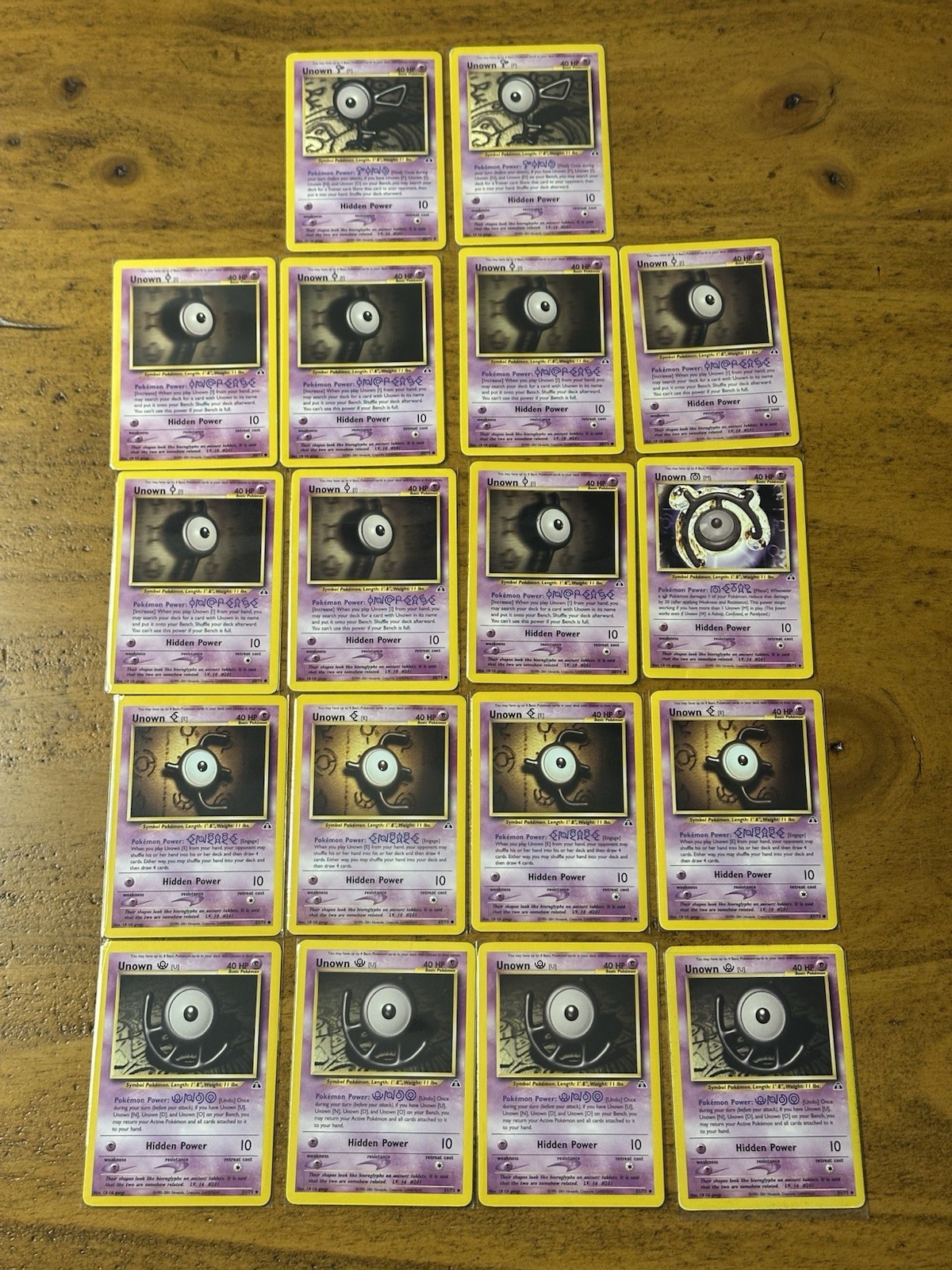 2001 Pokémon Neo Discovery Unown Set F I Q O U M E 30 Cards Vintage TCG WOTC