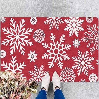 InterestPrint Christmas Red Door Mat Xmas 24''x16''inch Christmas Snowflakes Snow