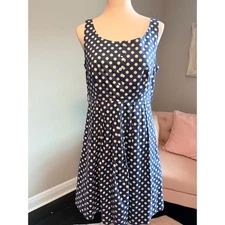 American Rag Cie Women's Navy Blue White Polka Dot Fit Flare Dress Size L