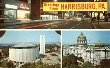 Harrisburg PA night time lapse Penn Museum Capitol multiview vintage postcard