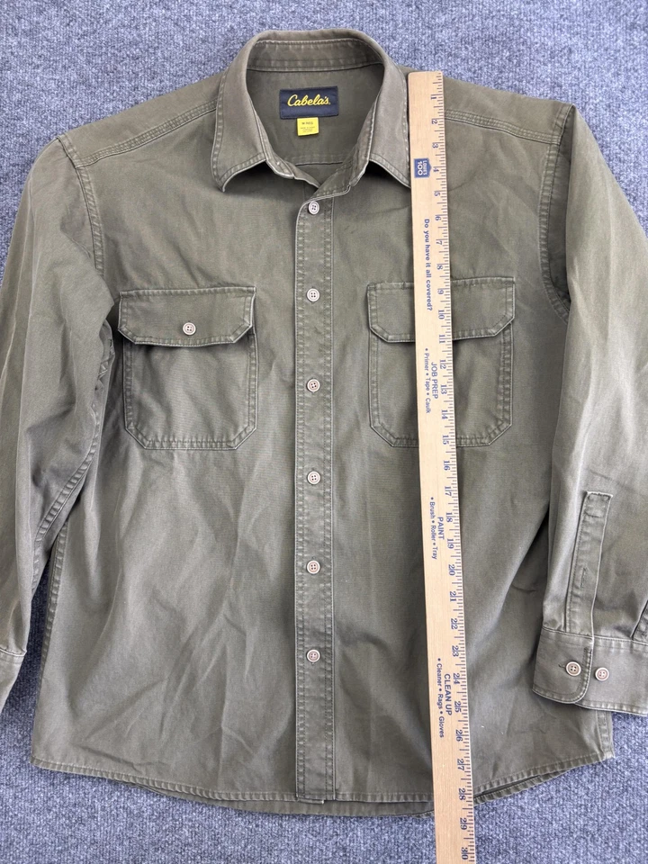 Cabela's Shirt Mens Medium Olive Green Cotton Twill Button Front Utility Field - Image 3 of 4