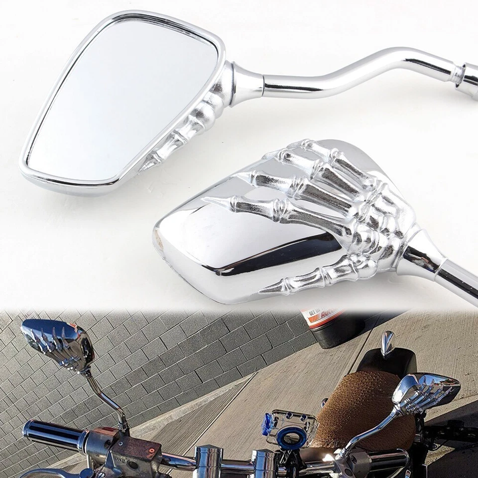 For HarleySkeleton Hand Rear View Motorcycle Chrome Skull Mirrors Chopper Foto 4 de 4