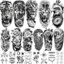 92 Sheets Temporary Tattoo, 17 Sheets Half Arm Lion Wolf Tiger Dragon Butterfly