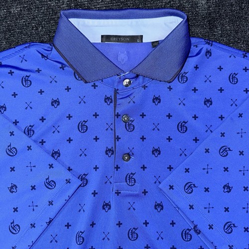 Greyson Clothiers Men's Golf Polo Large L Royal Blue Gothic Wolf All Over Print
