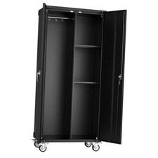 72" H Black Metal Garage Storage Cabinets with 72IN with Wheels Modern Black
