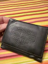 Harley-Davidson Mens Tri-Fold Genuine Leather Wallet Classic Logo Blk 99501-08VM