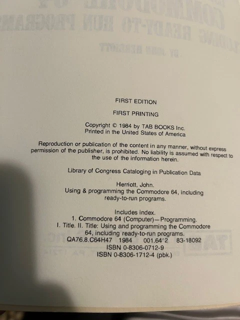 Using and Programming the Commodore 64 1st Edition 1st Printing 1984 Very Rare - Image 2 of 3