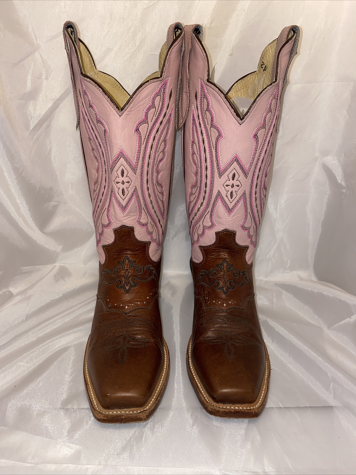 Justin Womens Punchy Pink Western Boots Brown Size 7… Gem