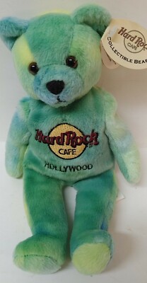 Hard Rock Cafe Hollywood 2001 Monty Beara Collectible Bear Green Beanbag Plush 