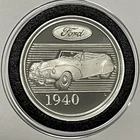 1940 Classic Cars Formidable Fords Rare Coin 1 Troy Oz .999 Fine Silver Round