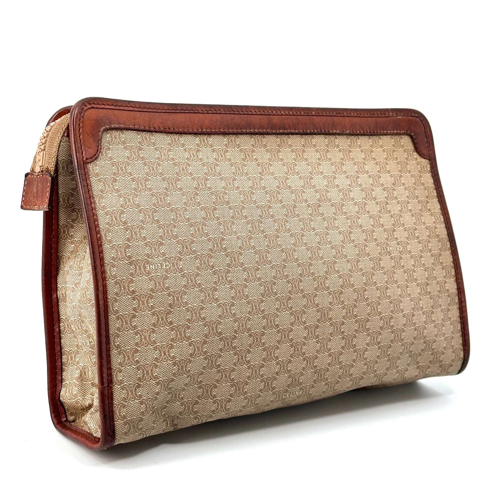 CELINE Pochette Borsa Macadam Pelle Beige Marrone Autentica dal Giappone_0116