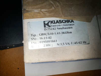 KLASCHKA 0195091661 Type: GRW/b10-1.41-3KOhm 230V N:3 VA; f: 45-62 Hz