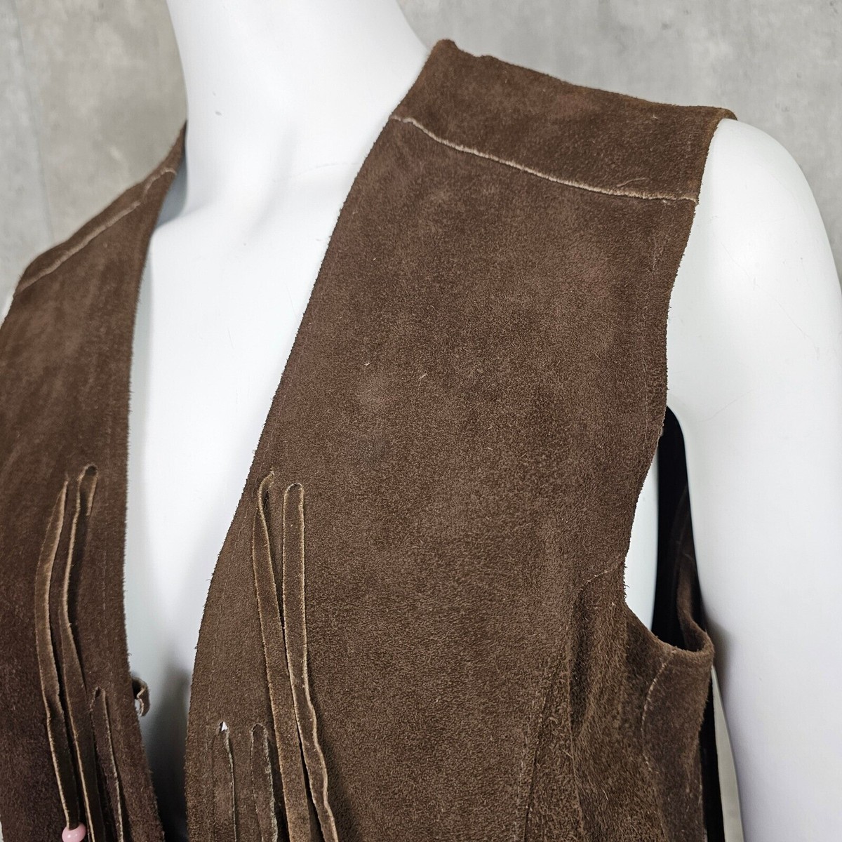 Vintage 70s Pioneer Wear Suede Fringe Vest Beaded Western Hippie