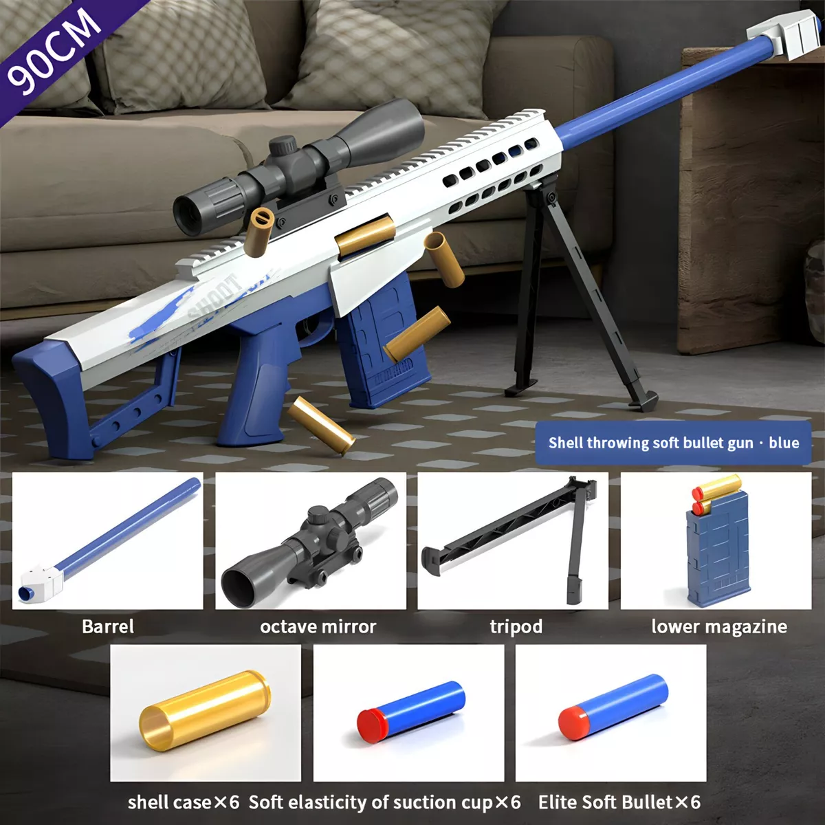 Kids AMW/98K/Barrett Gun Sniper Rifle Soft Bullet Gun Shell Ejecting  Blaster Toy