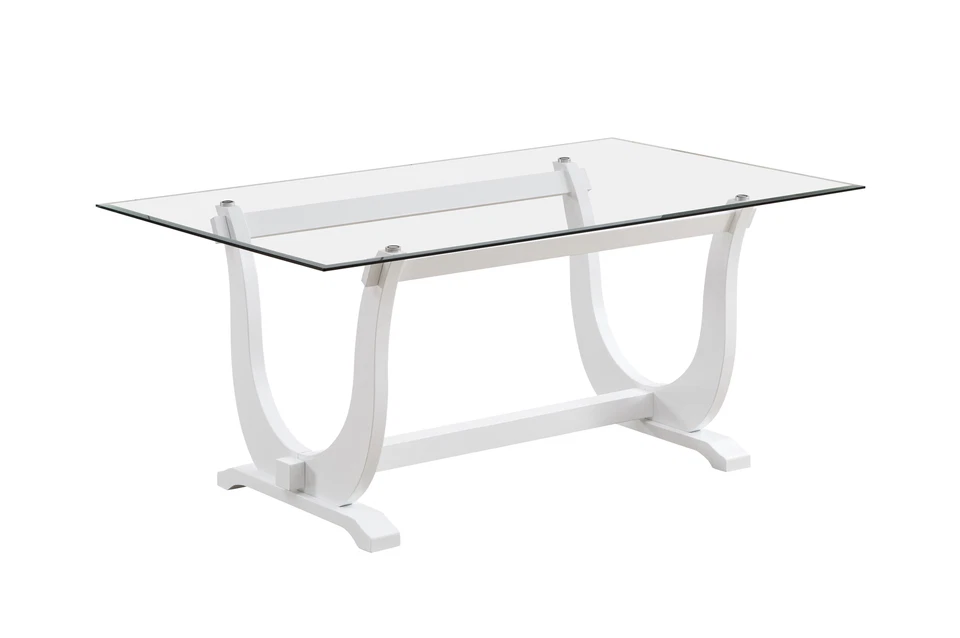 Elmer 9 Piece Glass Top Dining Set, Table & 8 Chairs, White/Light Brown - Image 2 of 4