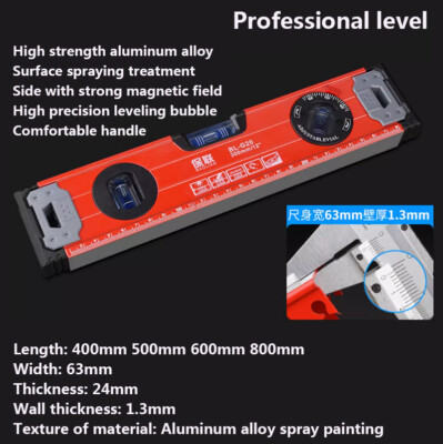 30cm Aluminum Alloy Magnetic Level Ruler – High-Accuracy Spirit Level With Anti-Slip Rubber Ends & Strong Magnets For DIY And Construction
