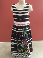 Emily West Girls Floral Stripe Dress Size 10 Black White Green Pink Sleeveless