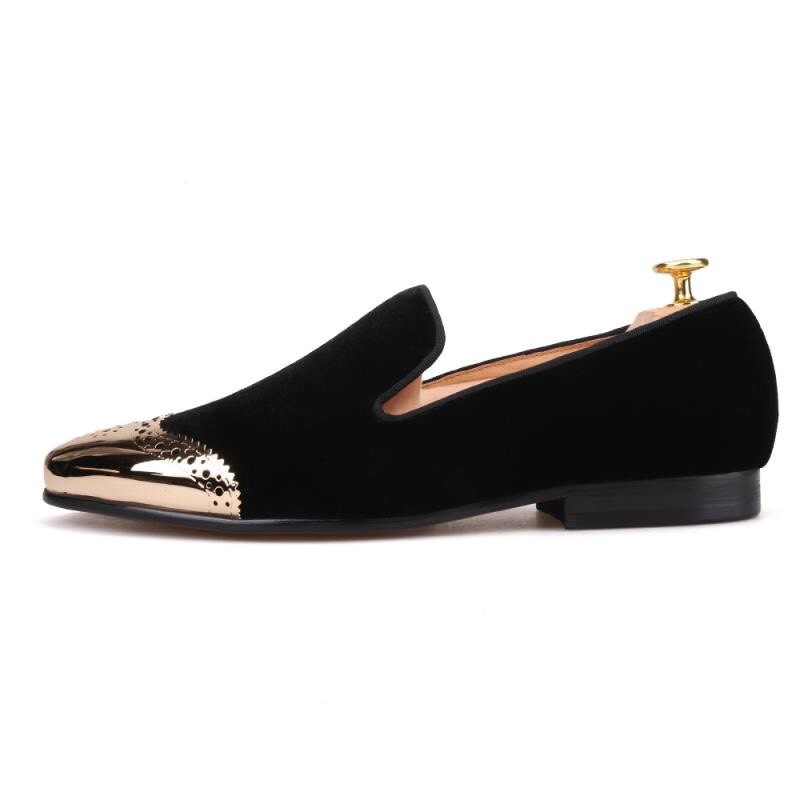 FERUCCI Mens Plain Black Velvet with Gold Toe Slipper loafers size 10 FERUCCI Men Plain Black Velvet With Gold Toe Slippers  main image 2