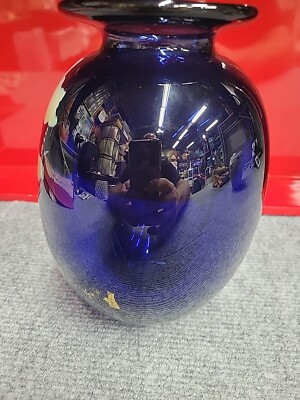 ヴィンテージ霧吹き ロイヤルブルーガラス瓶& 真鍮　made in UK Vintage Sally Worcester Hand Blown Art Glass Vase Cobalt Blue 1984