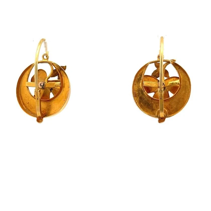 earls Dangle Antique Earrings 14k Yellow & Rose Gold Floral Style - Image 4 of 4