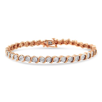 0.25Ct Round Cut Natural Diamond Accents Tennis Bracelet 14K Rose Gold Plated 7''
