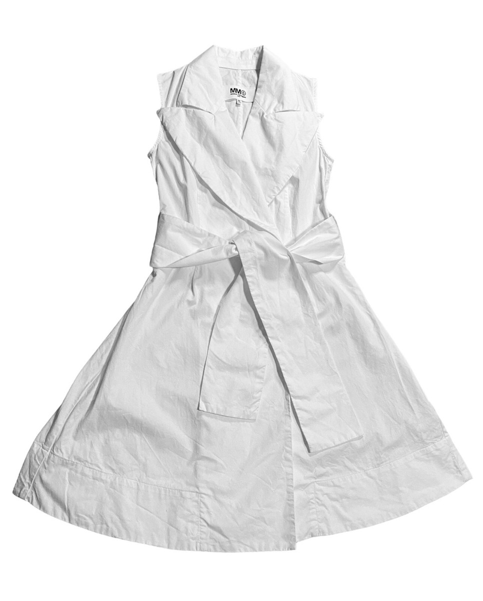 MM6 MAISON MARGIELA コットンポプリンミディドレス MM6 Maison Margiela White Cotton Lapel Fit and Flare