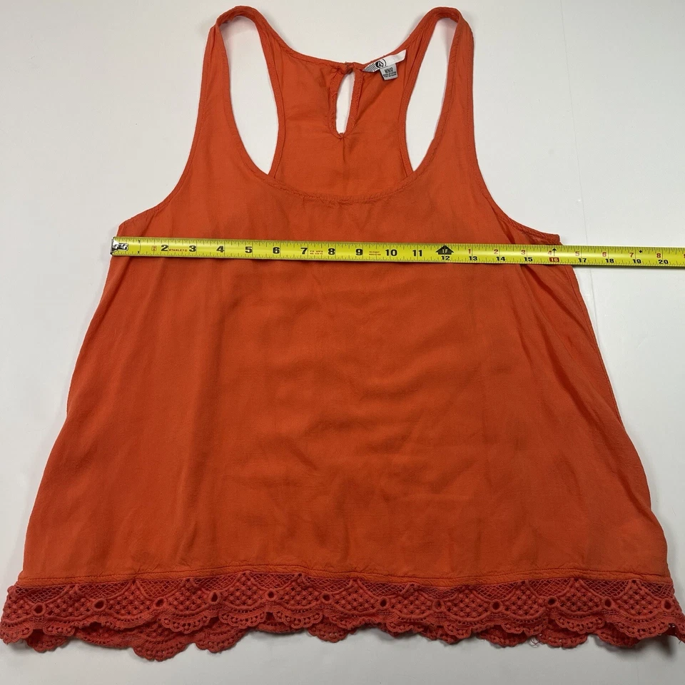 Volcom Women’s Orange Racerback Tank Top Lace Trim Size M 12 - Image 3 of 4