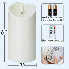 02 pcs 6X3" Outdoor Waterproof Flameless LED Candles with Remote  Timers, Ivory