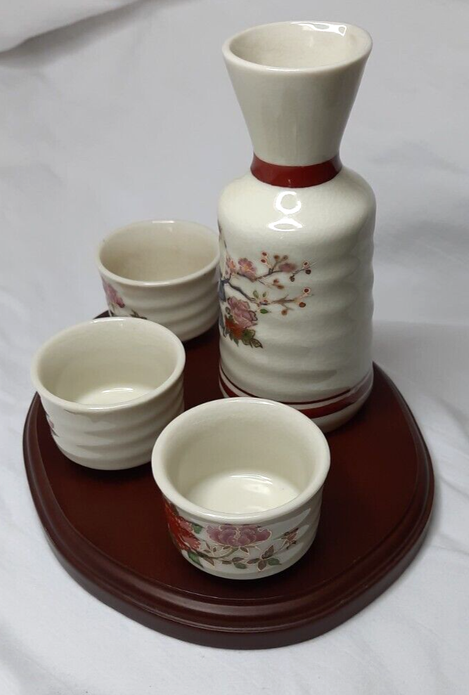 Japanese Saki Set (4 pc.) with wooden tray-Vintage | eBay
